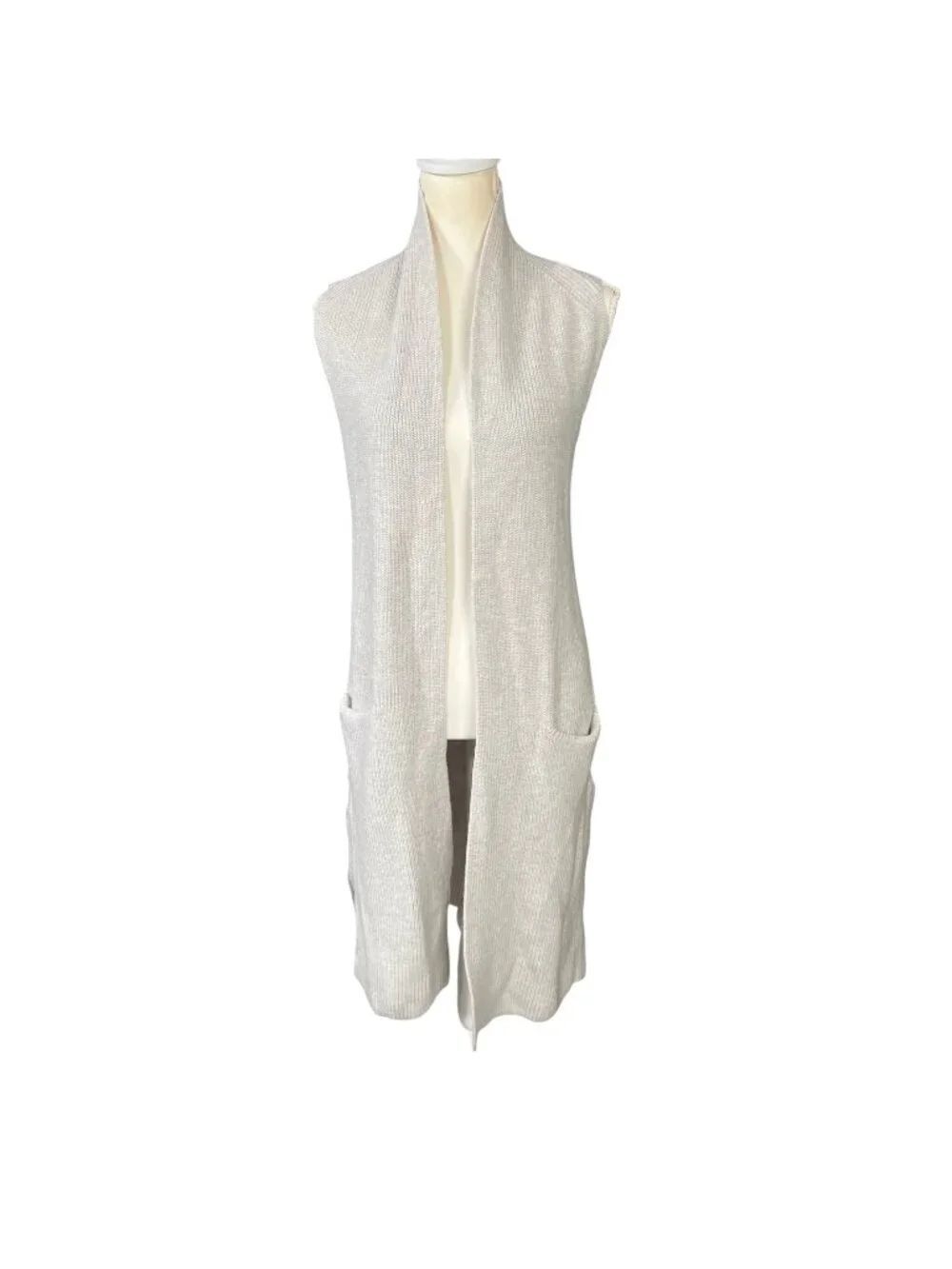 Wilfred Open Front Sleeveless Merino Wool Ribbed Cardigan Sweater Vest Grey Sz S